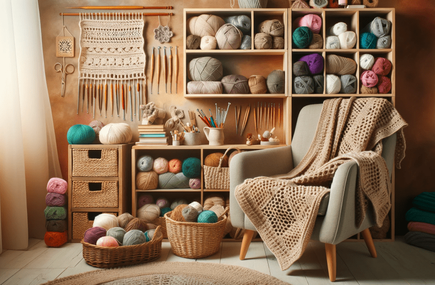 A Crochet Workspace With Balls Of Yarn