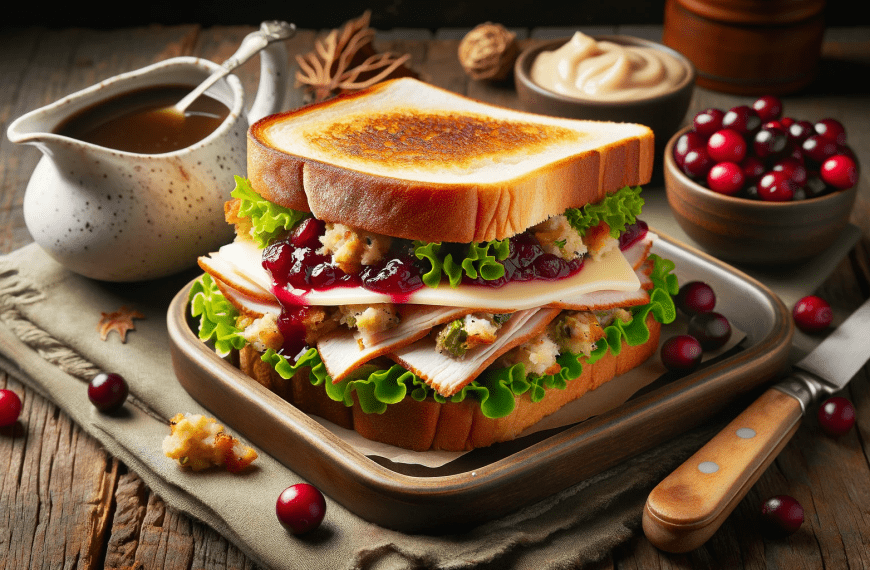 A Hearty Leftover Turkey Sandwich with Stuffing and Cranberries
