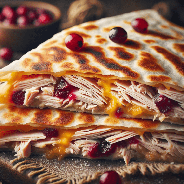 A close up image of a Turkey and Cranberry Quesadilla