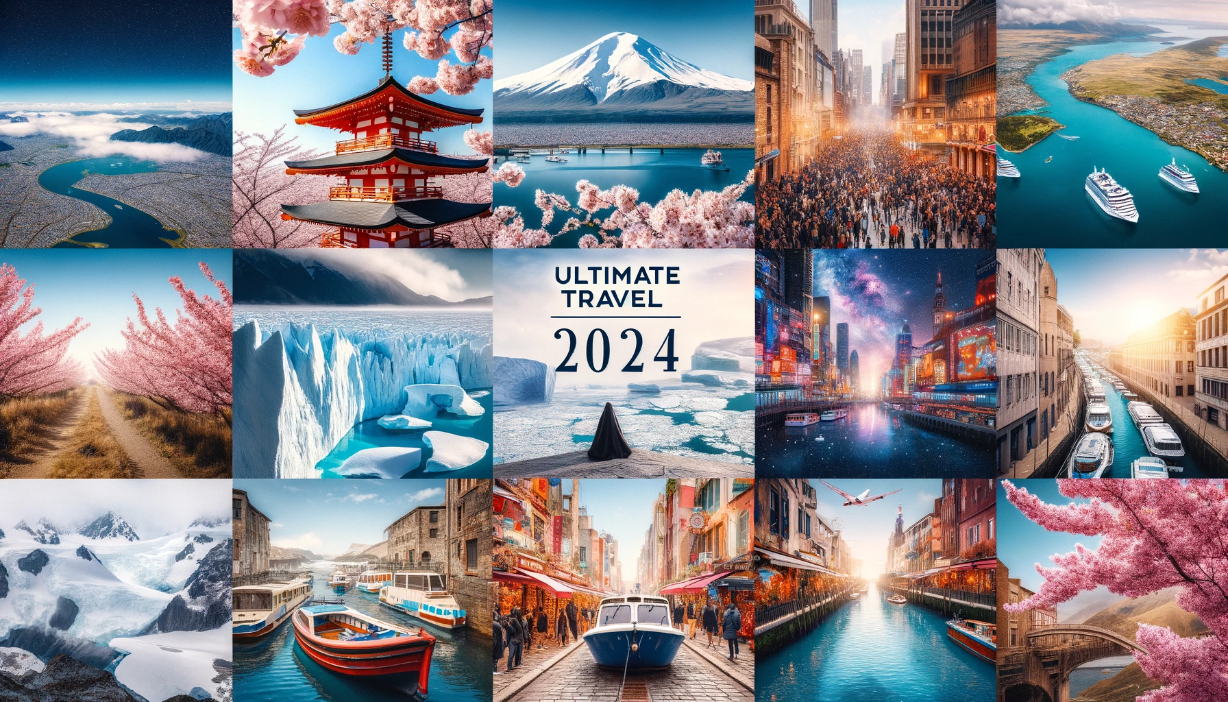 A collage featuring ultimate travel destinations for 2024