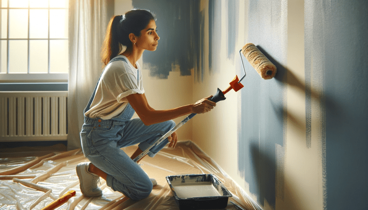 A painter using a roller to paint