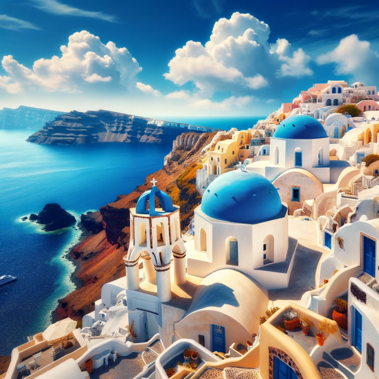 A picturesque view of the island of Santorini, Greece