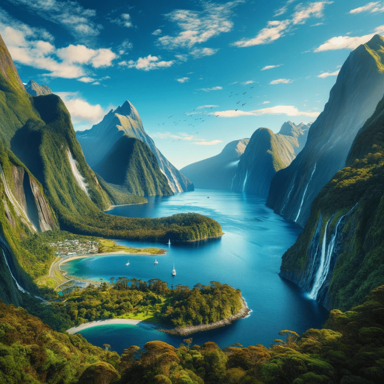 A stunning landscape of Milford Sound in New Zealand