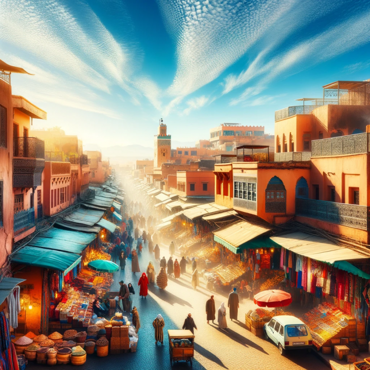 A vibrant view of the streets of Marrakech, Morocco