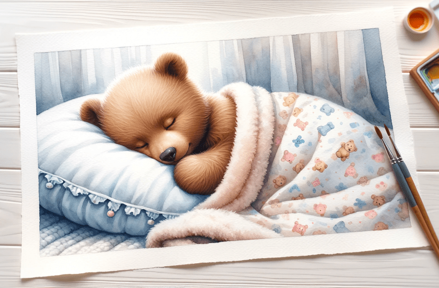 Baby Bear Sleeping on a Pillow Painting