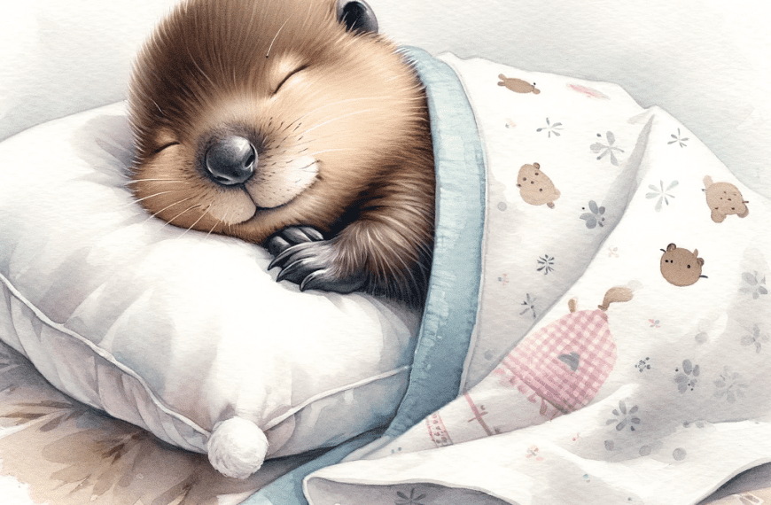 Baby Beaver Sleeping Peacefully on a Bed Painting