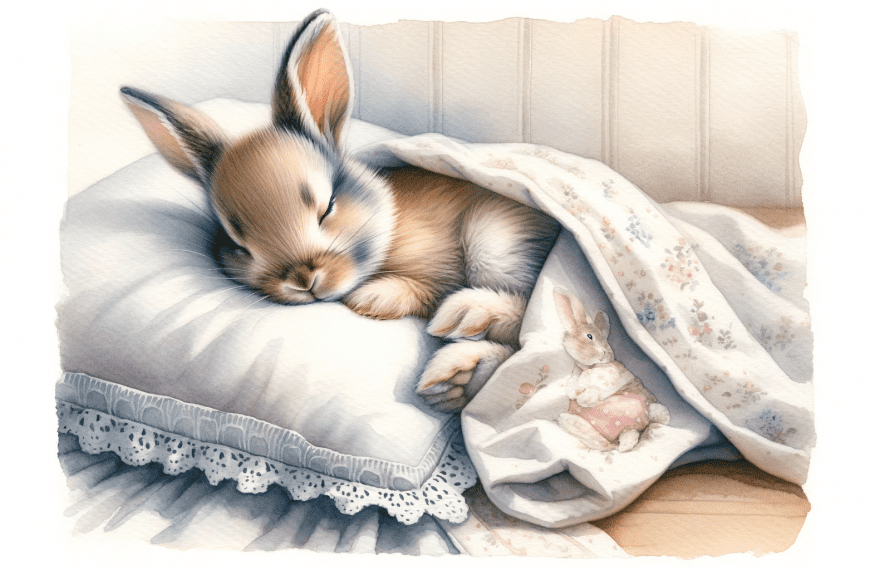 Baby Bunny Sleeping on a Pillow Painting