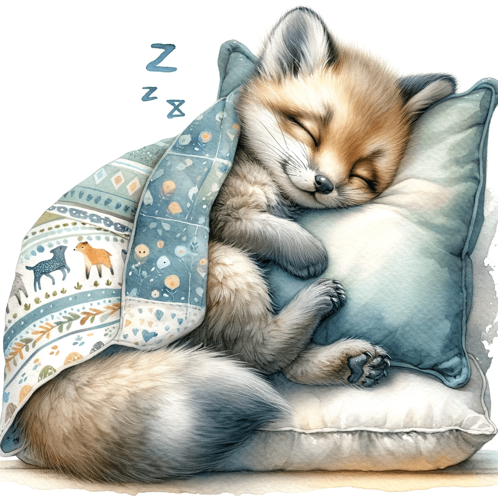 Baby Fox Cub Sleeping on a Pillow Watercolor