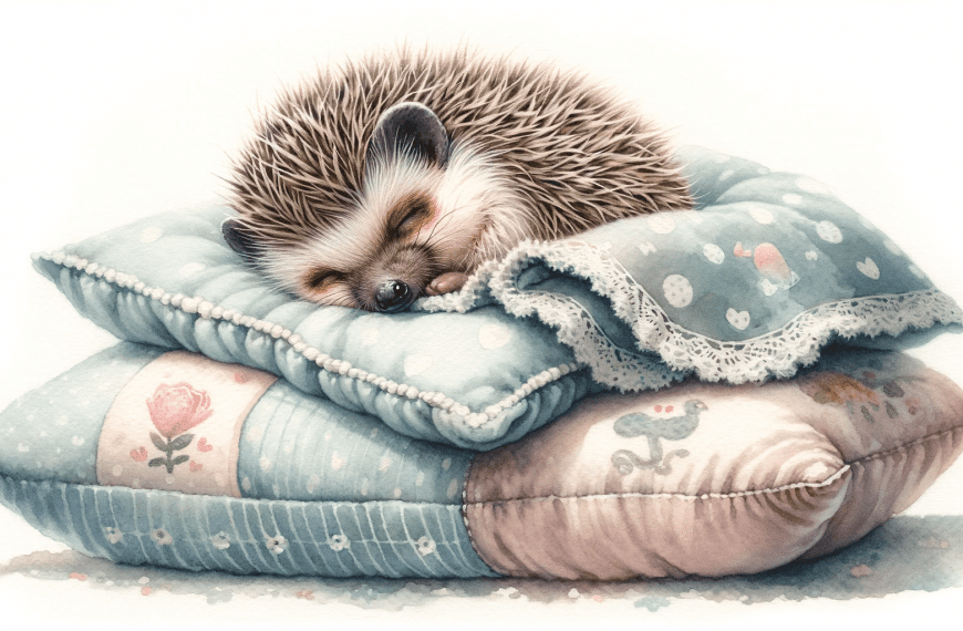 Baby Hedgehog Sleeping on a Pillow Painting