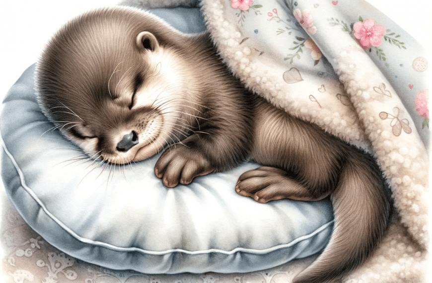 Baby Otter Sleeping with Pillow and Blanket Painting