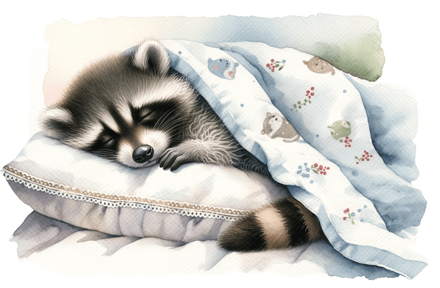 Baby Raccoon Sleeping on a Pillow Painting
