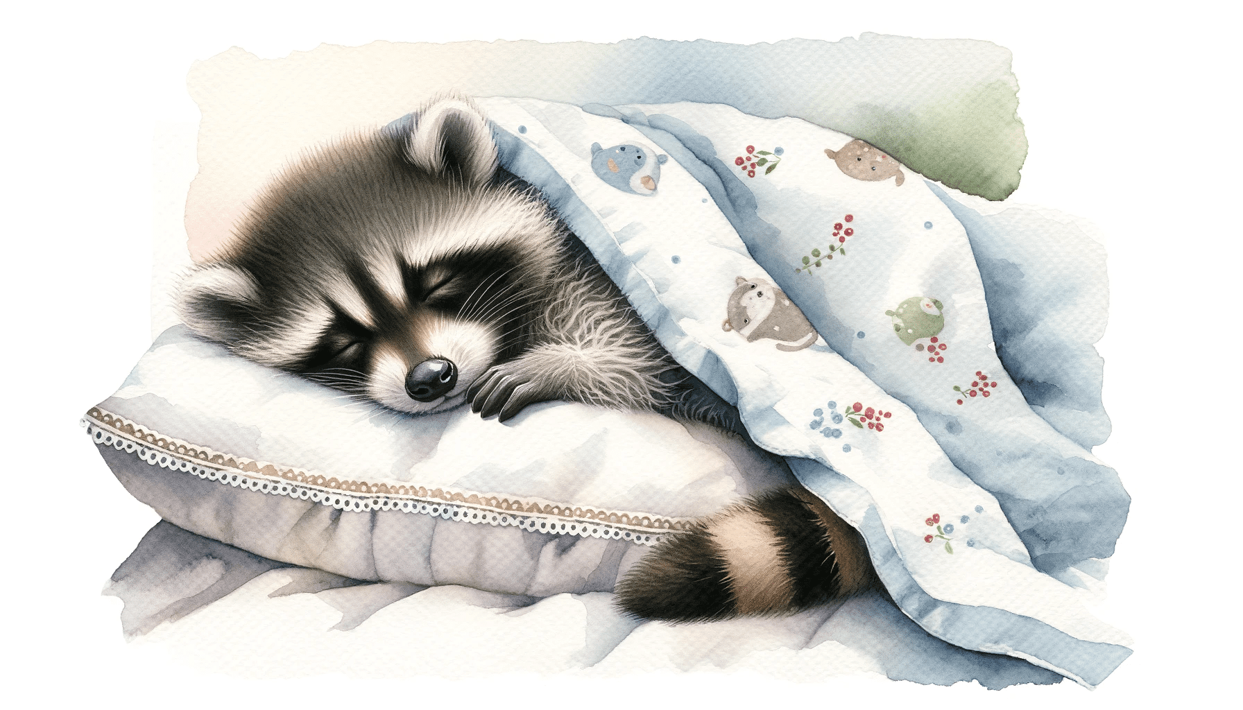 Baby Raccoon Sleeping on a Pillow Painting