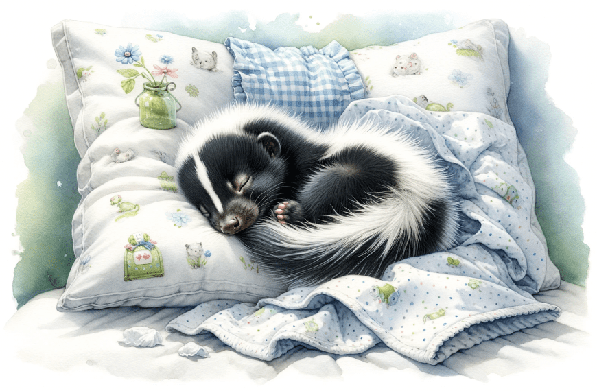 Baby Skunk Sleeping on a Pillow Painting