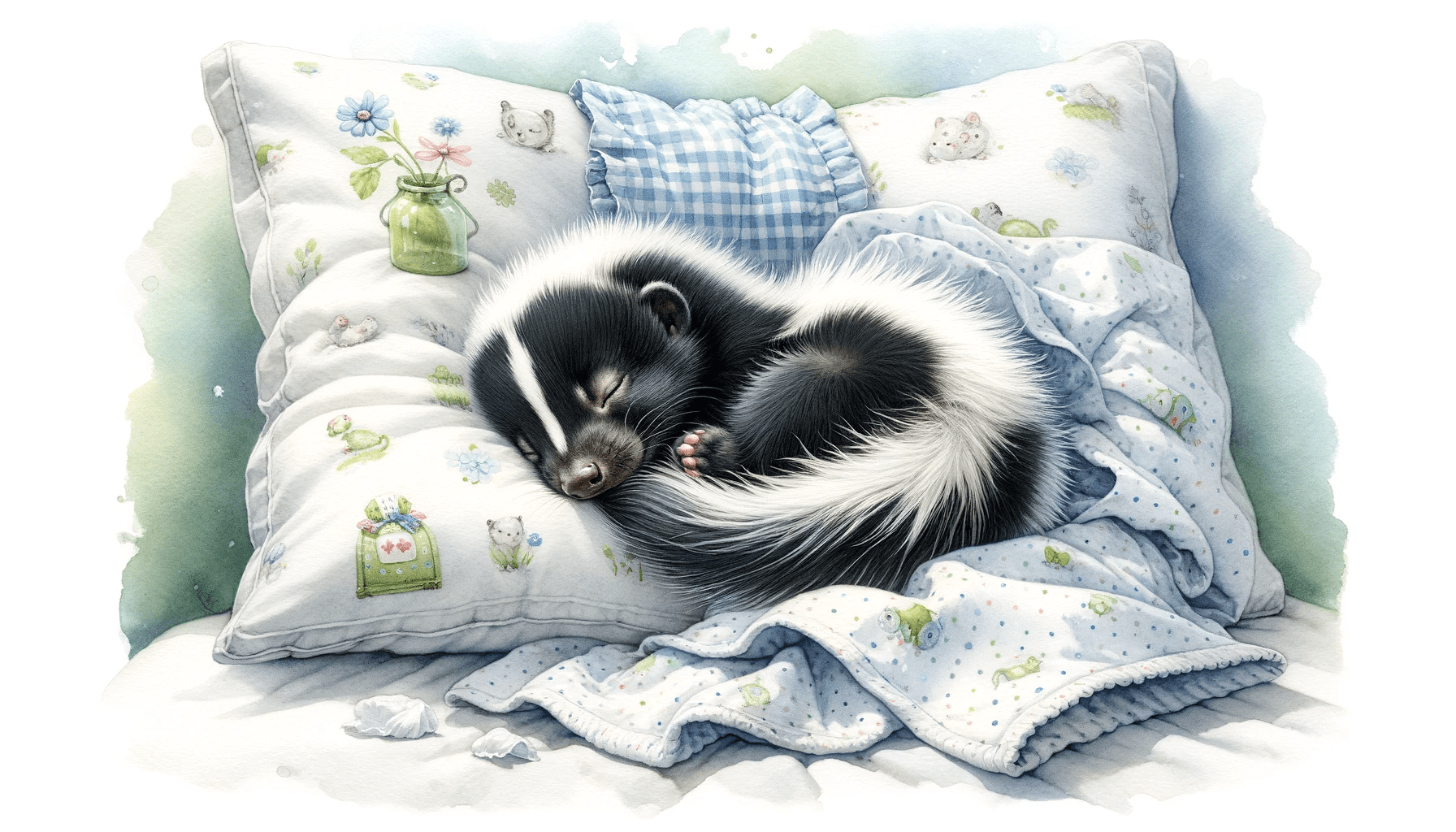 Baby Skunk Sleeping on a Pillow Painting