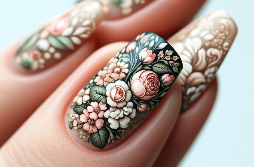 Beautiful Floral Rose Nail Art