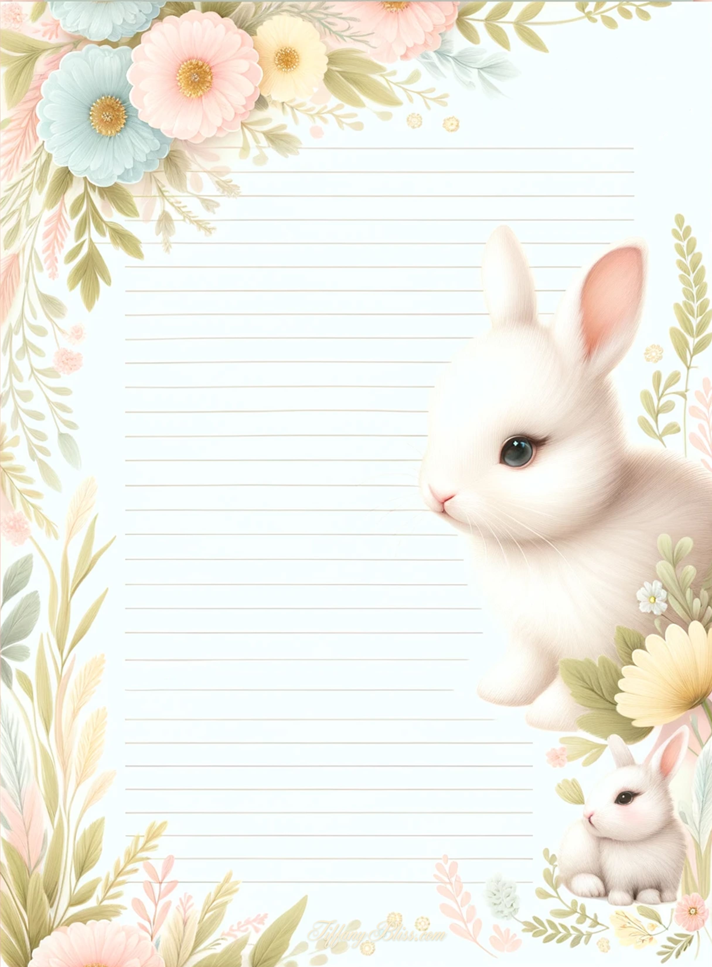 Bunny Rabbit Floral Pastel Stationery
