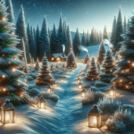 Reindeer having coffee in the Snow Christmas Trees – FREE Image Download