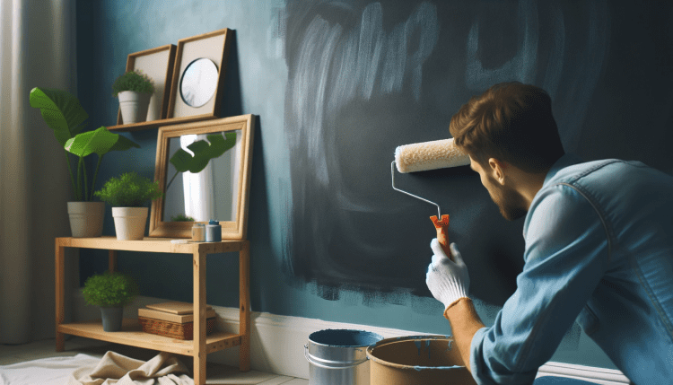 Chalkboard paint being applied to a wall