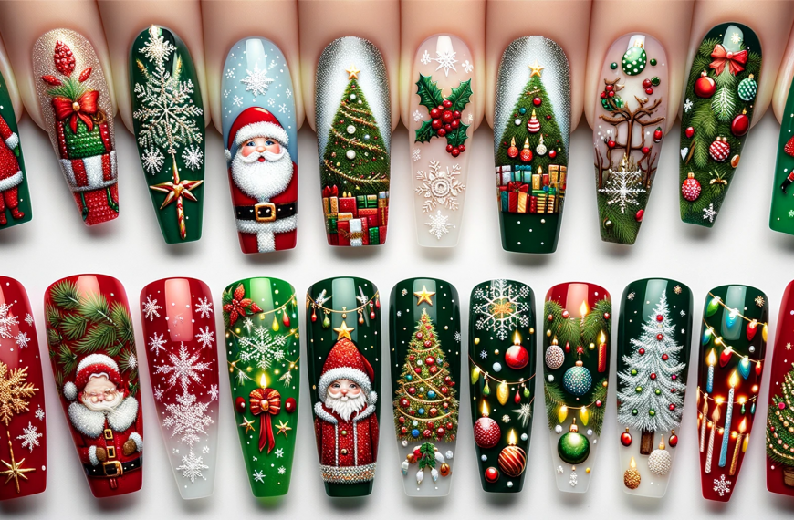 Christmas Fake Nails Display Santa Snowflake Ornaments