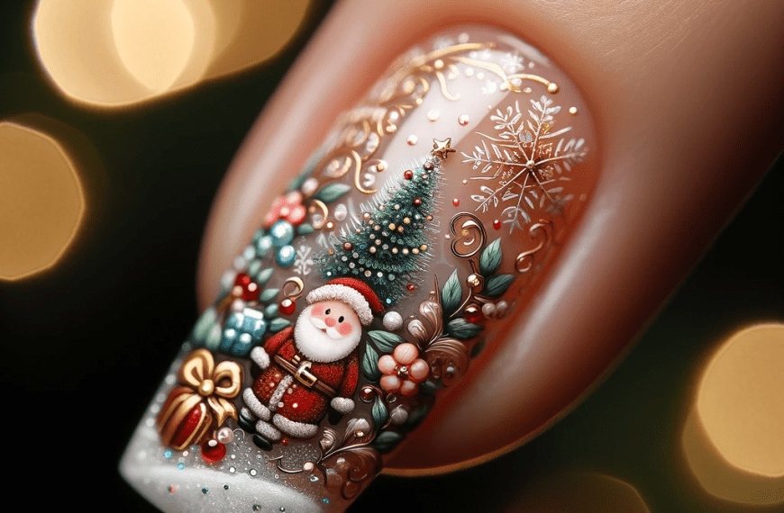 Christmas Snow Santa Ornate Nail Art