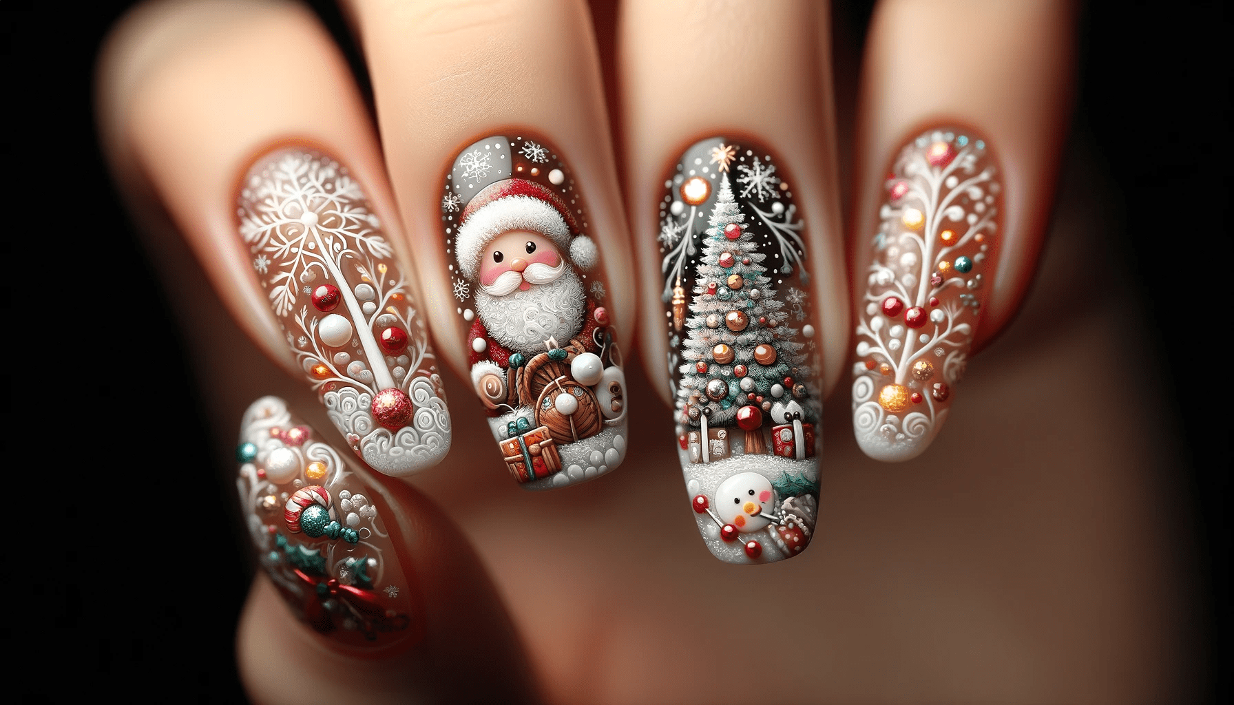 Christmas Tree Santa Ornate Nail Art