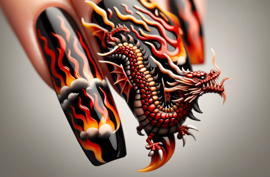 Dragon Flames Red Black Nail Art