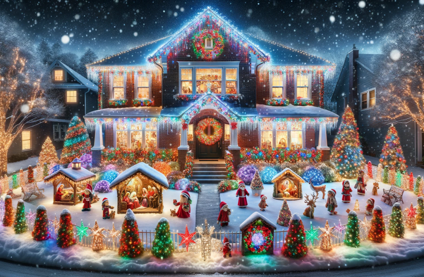 Elaborately Decorated Christmas House with Colorful Lights