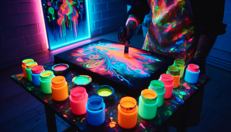 Fluorescent paint in a room lit with a black light