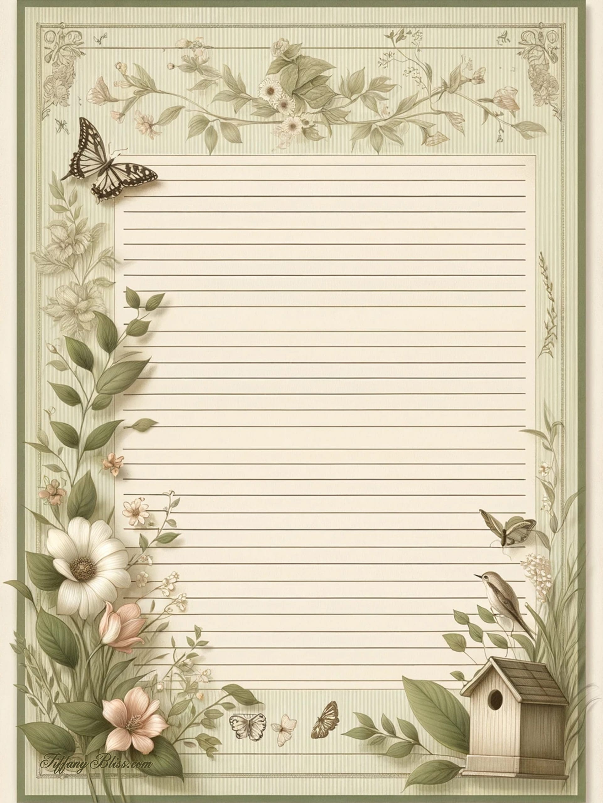 Garden butterfly stationary notepad paper 1 scaled