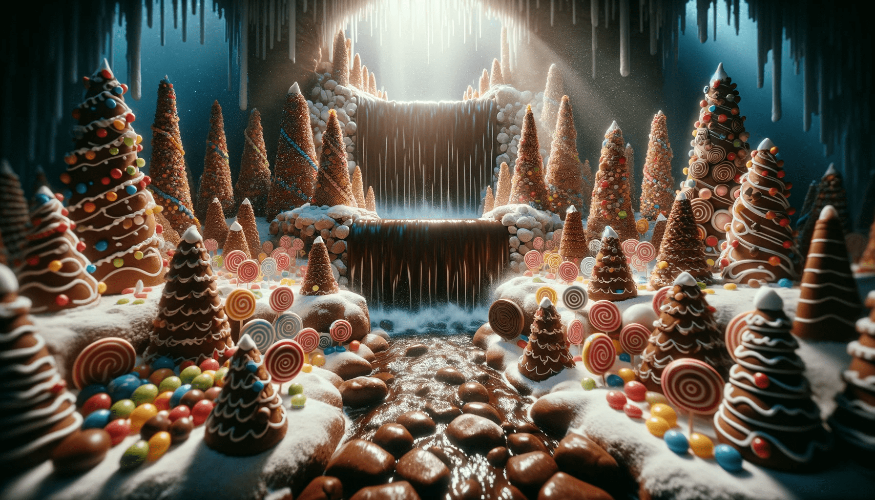 Gingerbread Forest and Chocolate Waterfall