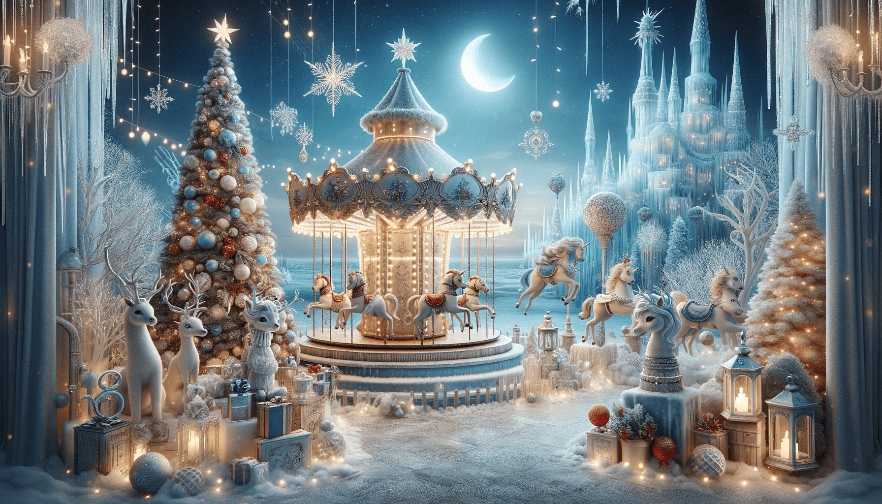Magical ice castle Christmas backdrop