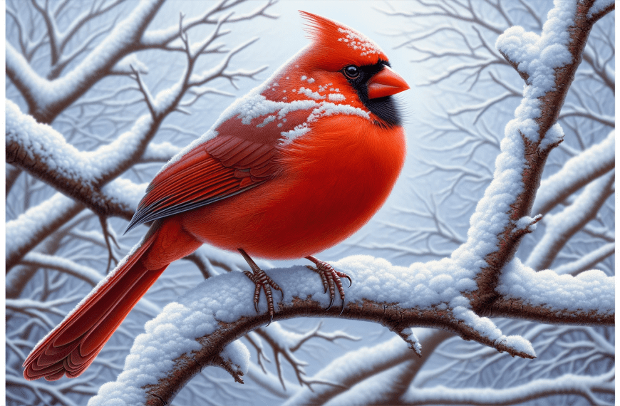 Male Northern Cardinal in the Snow