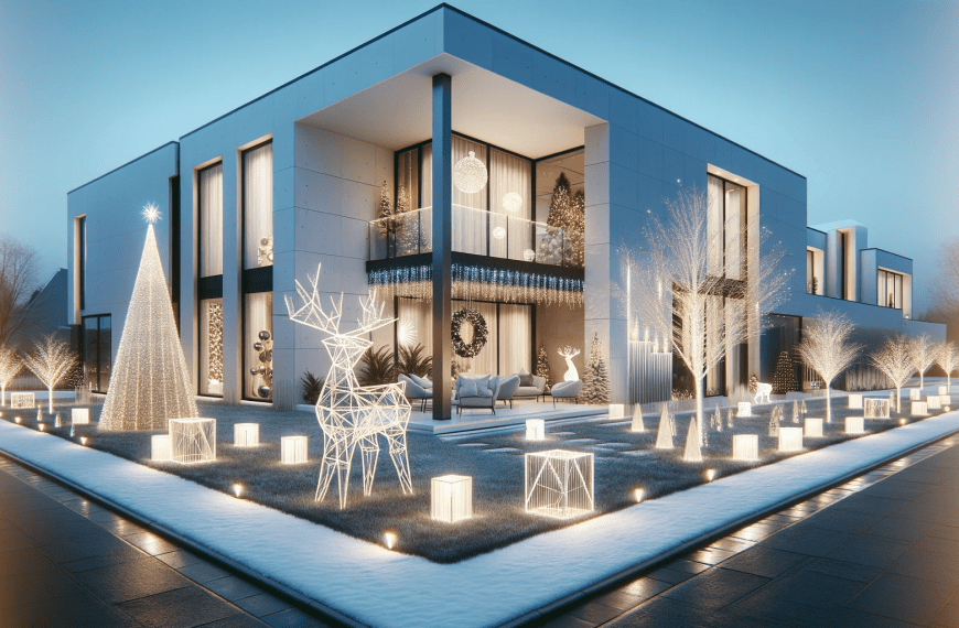 Modern Sleek House with White Christmas Lights