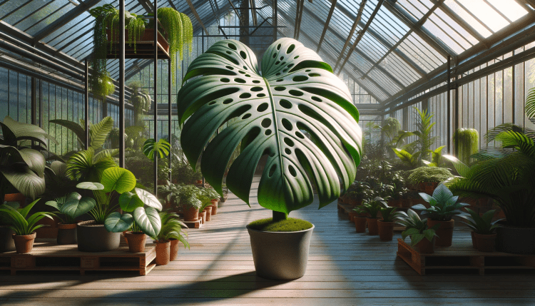 Monstera adansonii plant in a greenhouse