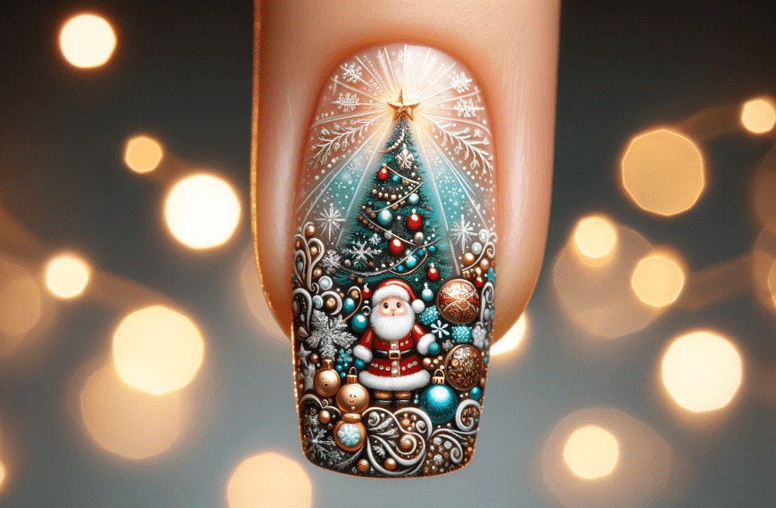 Ornate Elegant Christmas Nail Art Santa Claus