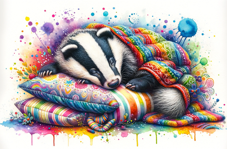 Rainbow Badger Sleeping on a Pillow Painting