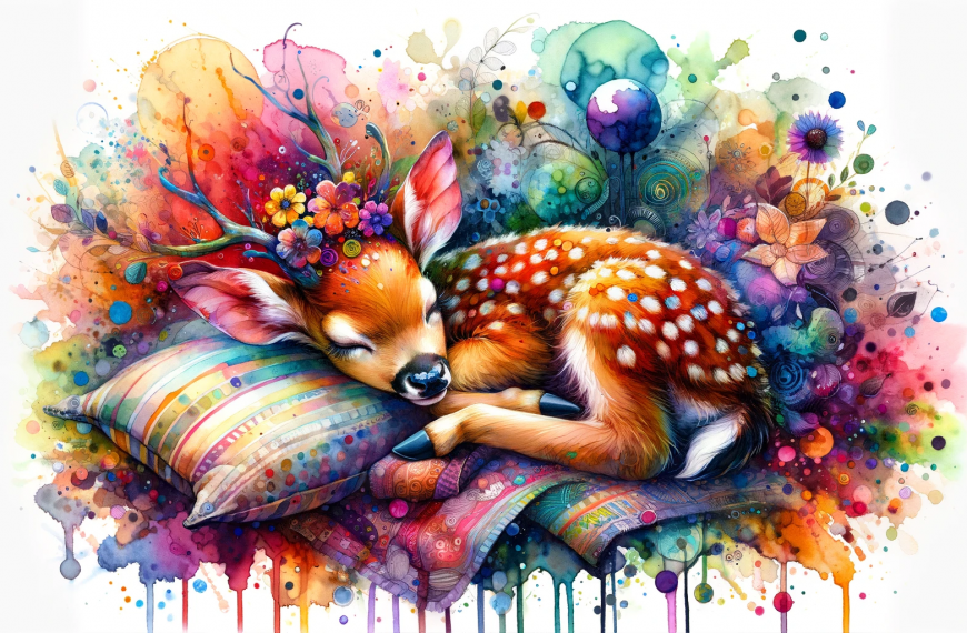 Rainbow Deer Sleeping on a Pillow Painting