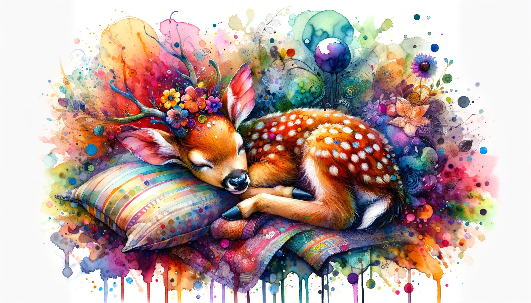 Rainbow Deer Sleeping on a Pillow Painting