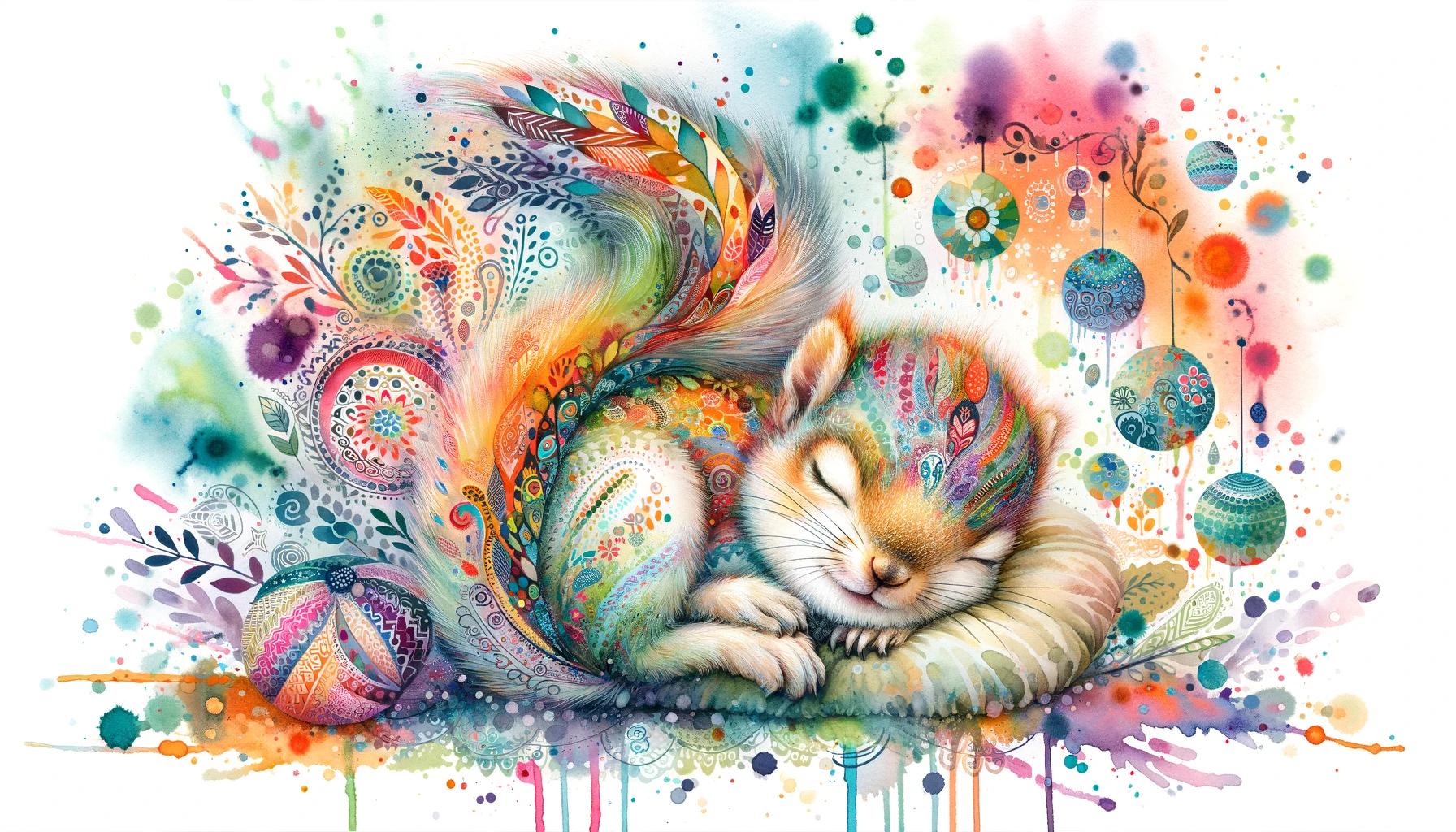 Rainbow Squirrel Sleeping on a Pillow Painting
