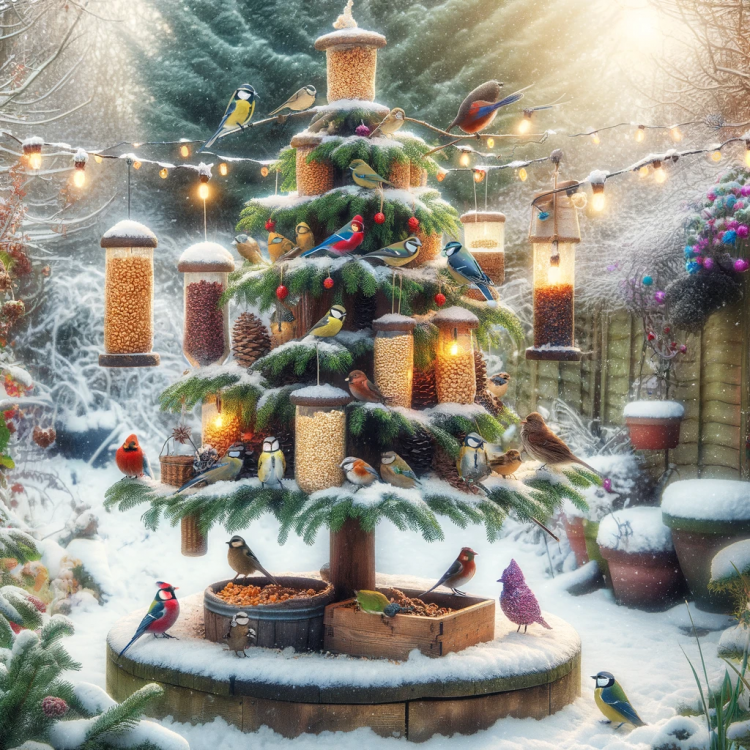 Repurposed Christmas Tree for Bird Sanctuary