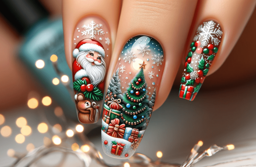 Santa Claus Christmas Tree Nail Art