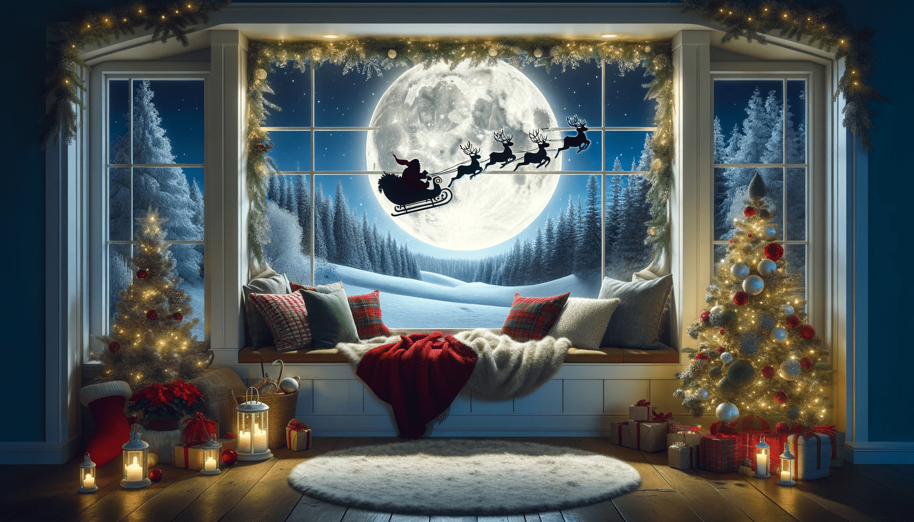 Santa Full Moon Window Christmas