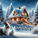 Snowy Cottage with Fireflies – Ai Generated Image – Royalty FREE Download