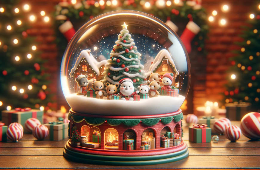 Teddy Bears and Christmas Tree Snow Globe