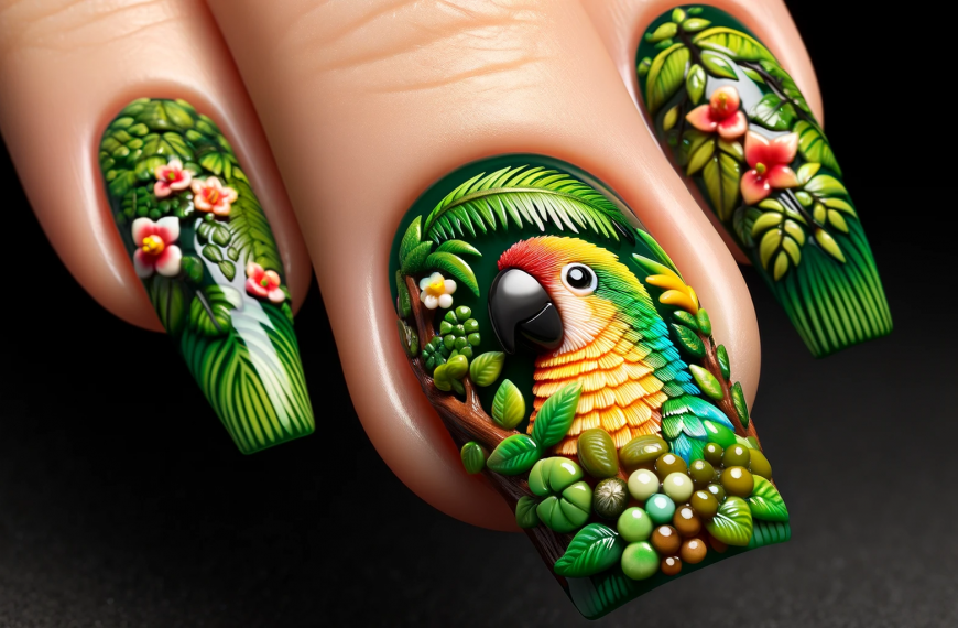 Tropical Parrot Bird Nail Art