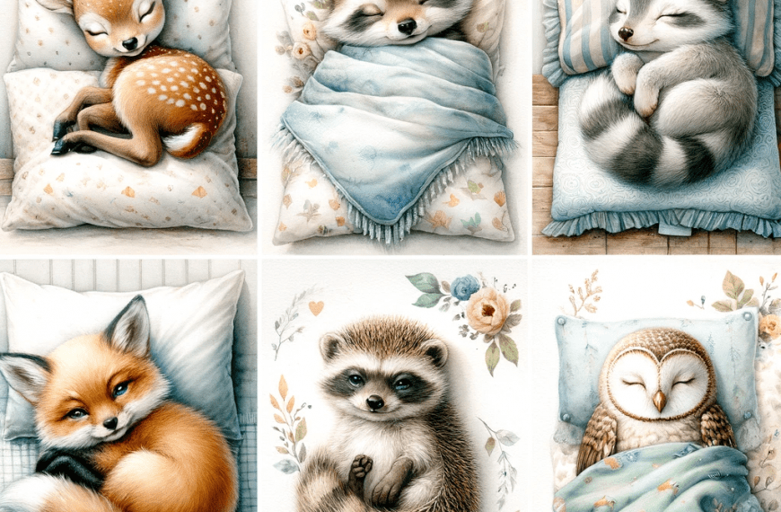 Watercolor Baby Animals Sleeping