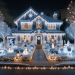 A House Decorated with Christmas Lights and Santa Claus – FREE Image Download