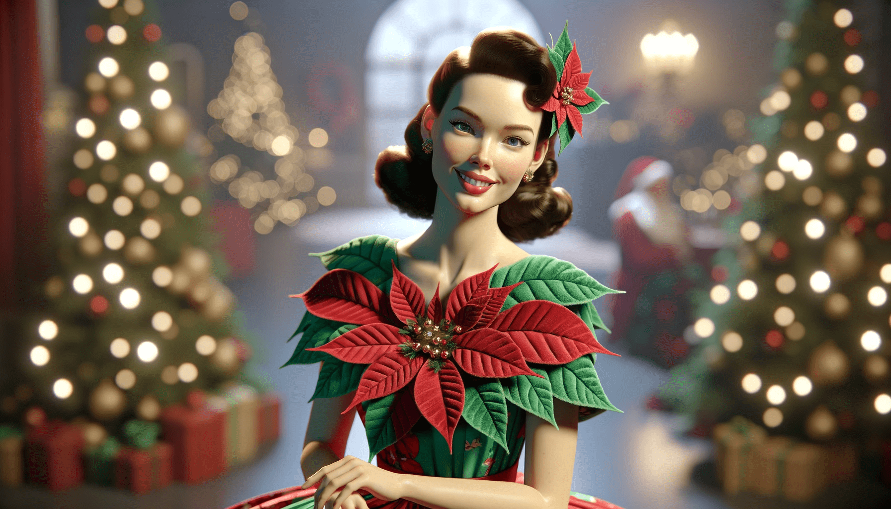 Woman in Poinsetta Dress