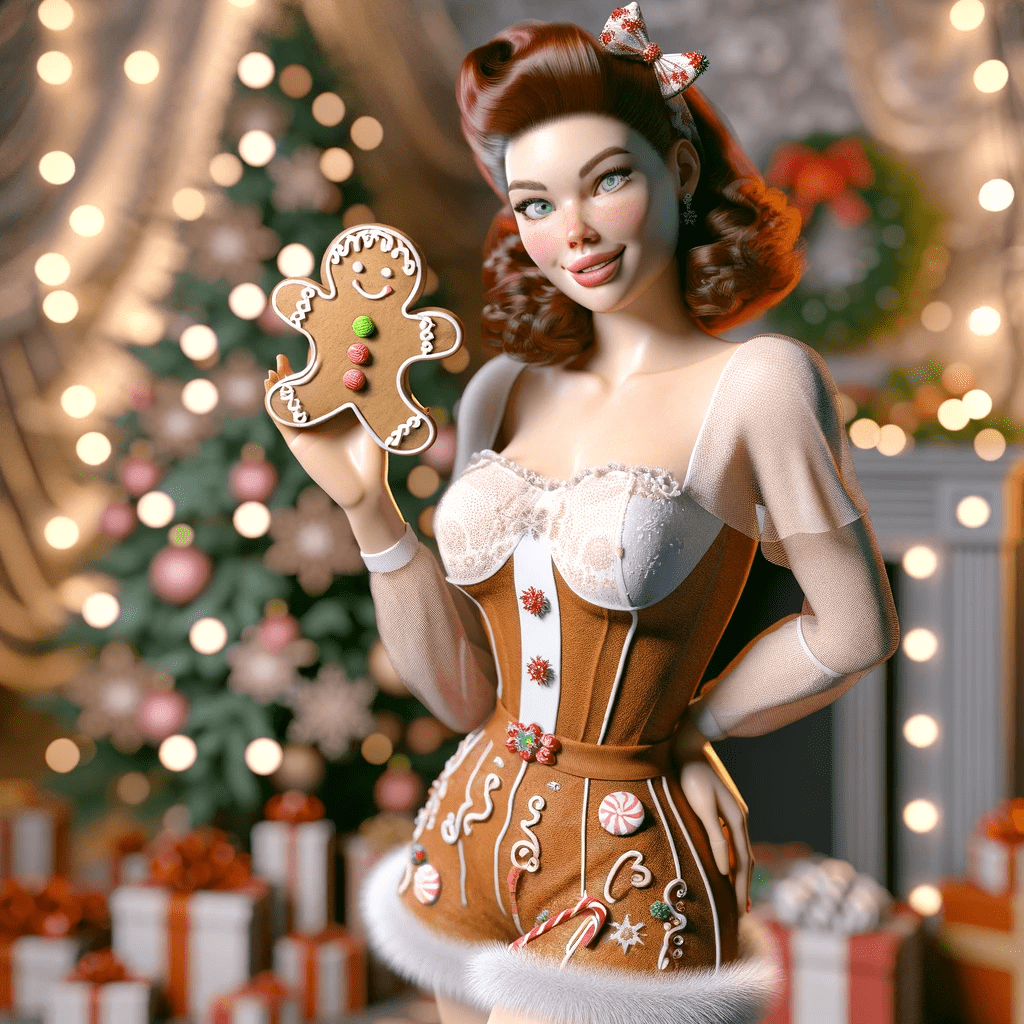 Woman in gingerbread outfit