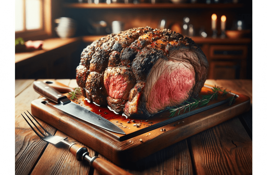 prime rib roast on a cutting board